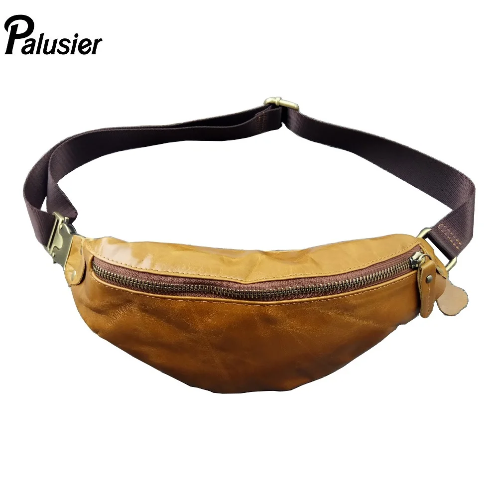 Men Vintage Oil Wax Genuine Leather Waist Bag Brown Cowhide Casual Pack Metal Zipper Clasp Travel Portable Hip Bum Belt Pouch | Багаж и