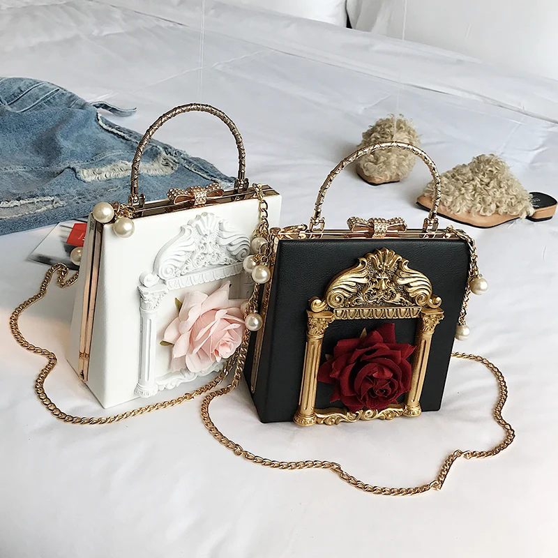 

Fashion new Baroque style retro angel embossed handbag bag female pearl chain box shoulder bag