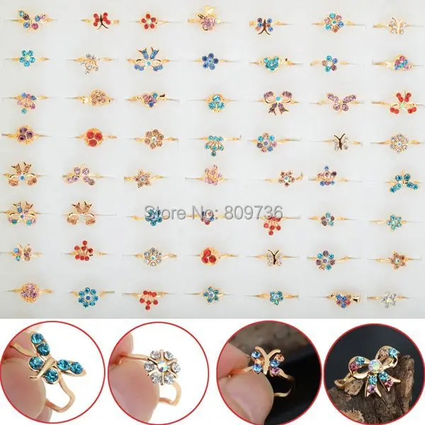 10 pz Oro Tono Assorted di Disegno Anello di Cristallo Sveglio Kid Partito Bambi 10 pz Oro Tono Assorted di Disegno Anello di Cristallo Sveglio Kid Partito Bambi