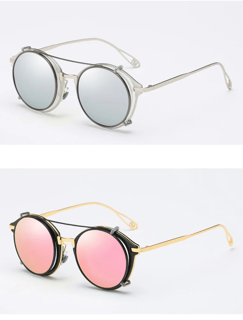 Солнцезащитные очки с клипсами в стиле стимпанк и круглыми зеркальными линзами, поляризованные солнцезащитные очки с клипсами для вождения, круглые очки, оптическая оправа