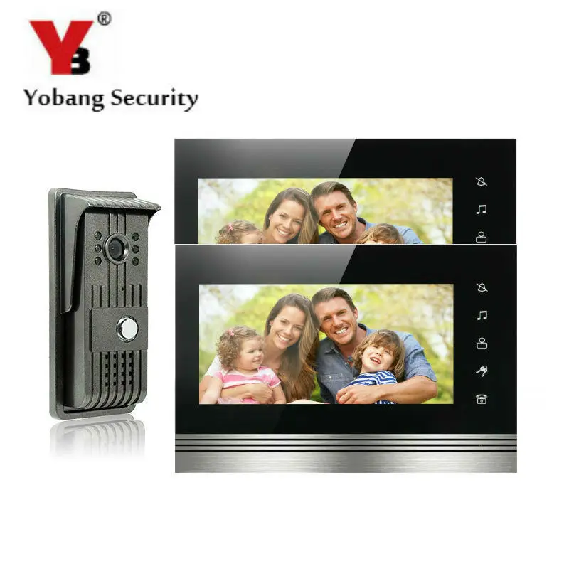 

YobangSecurity 7 Inch Color Touch Button Video Door Phone Doorbell Intercom Entry System Kit With Metal Case 1 Camera 2 Monitor