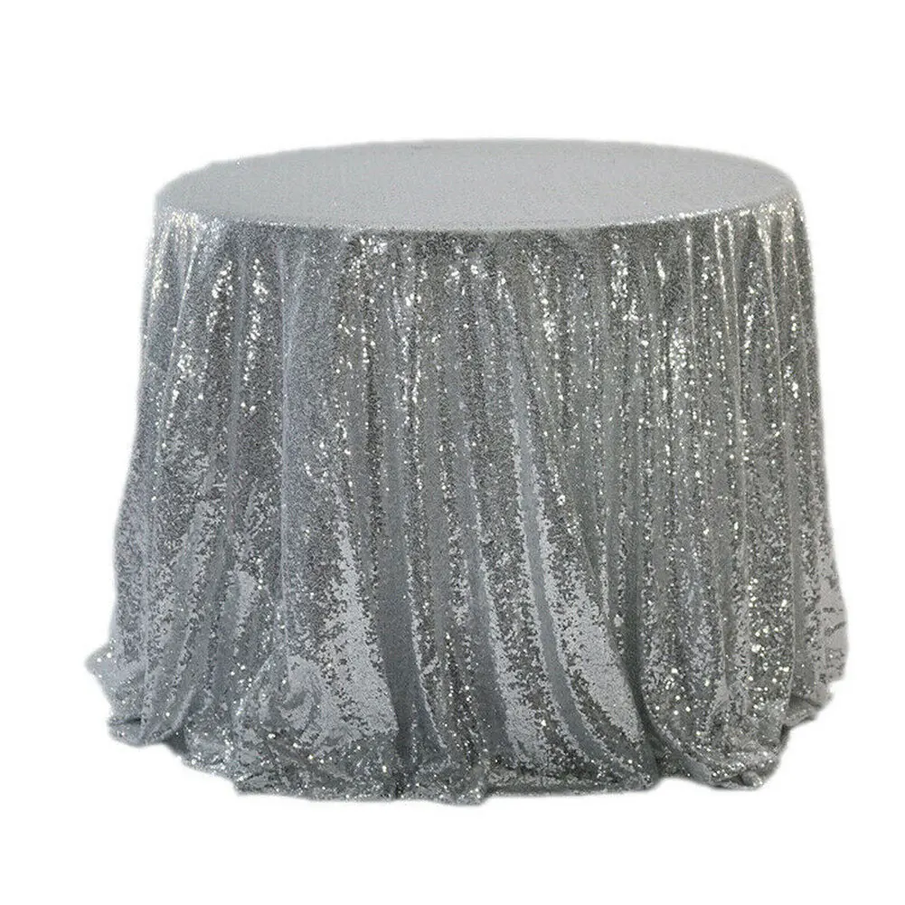 Round Sequin Tablecloth White Gold Sequin Table Cover for Christmas Party Wedding decor