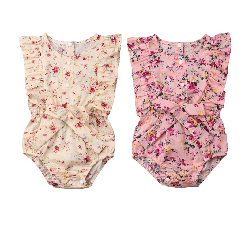 

Toddler Infant Baby Girl Summer Jumpsuits Clothes Ruffles Sleeve Floral Bodysuit Playsuit 0-24M