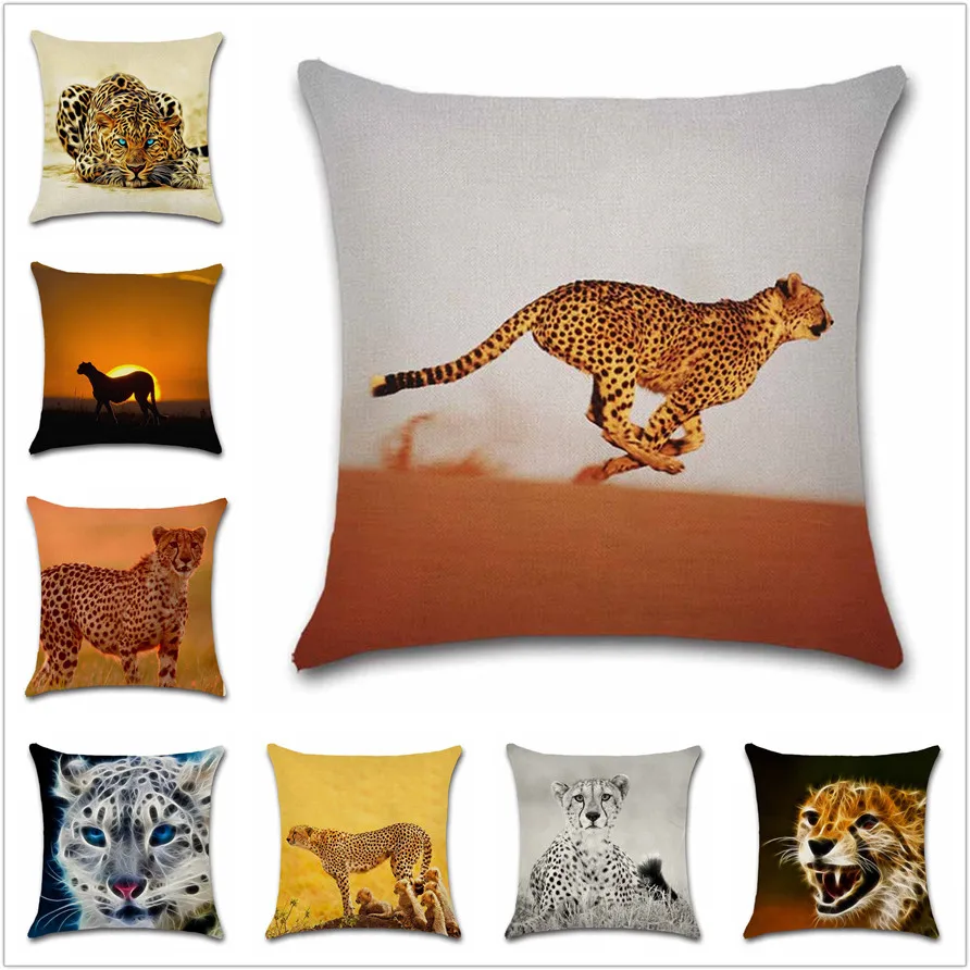 

African Animals Running Cheetah Printed Pillowcase, Cushion Cover, Home Decoration, Sofa, Car, Chair, Seat Decor, Gift Kids