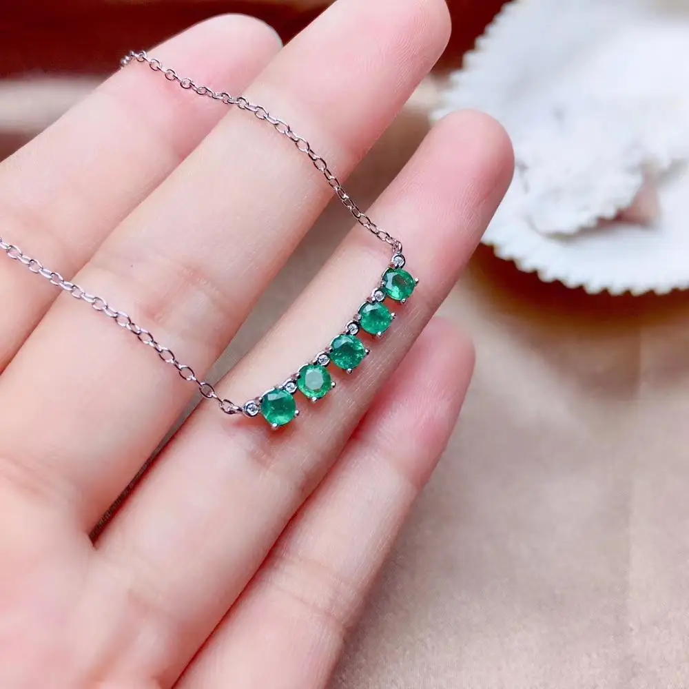  Collier pendentif en pierre naturelle verte émeraude S925 argent collier de pierres précieuses natu
