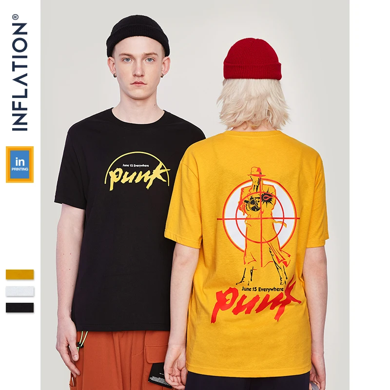 Инфляция хип хоп Однотонная футболка для мужчин рок печатных стрельчатая
