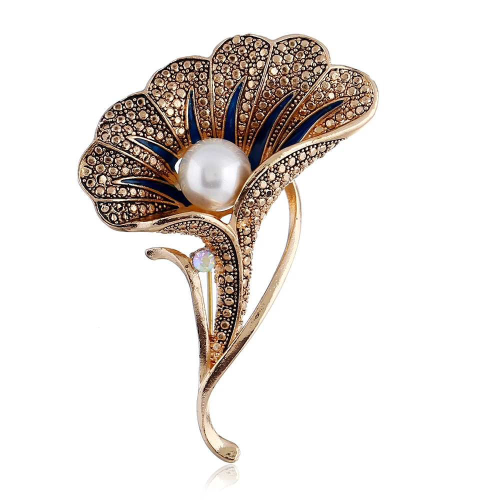 

Retro Lotus Leaf Pearl Brooches For Women And Men Simulated Pearl Plant Animal Party Banquet Brooch-068