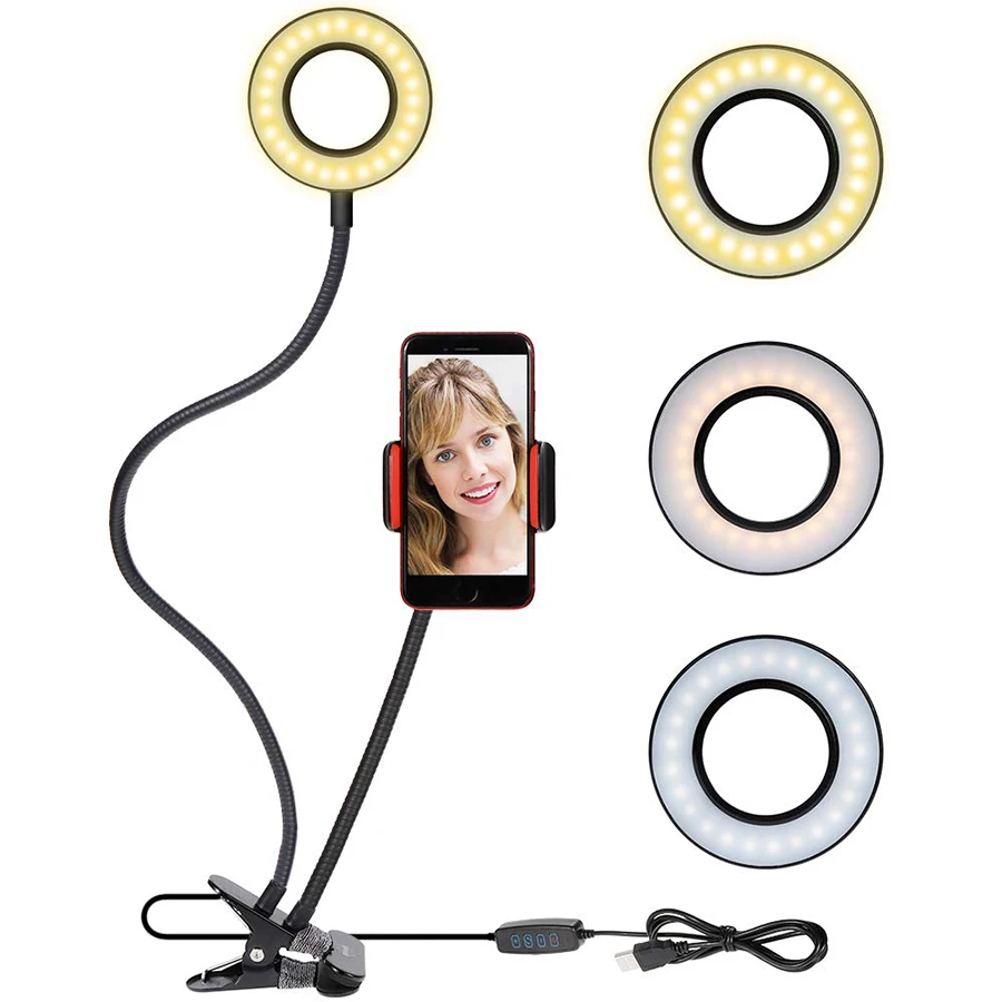 

Selfie Ring Light with Cell Phone Mobile Holder for Youtube Live Stream Makeup Camera Lamp Adjustable Desk Lamp Makeup Light