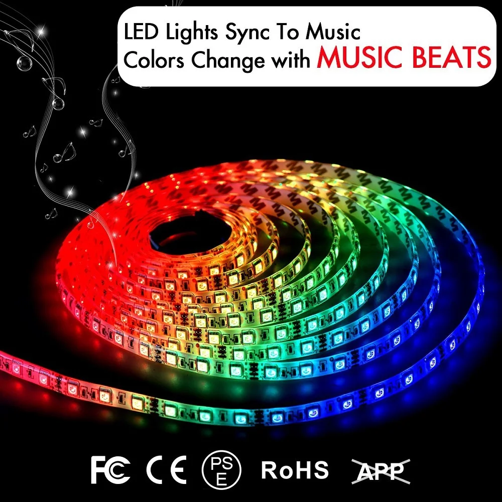 RGB LED Strip Lights Sync To Music 5M 150 LED Lamp SMD 5050 Waterproof Flexible Strip Lamps IR Controller Screen TV Night Light RGB LED Strip Lights Sync To Music 5M 150 LED Lamp SMD 5050 Waterproof Flexible Strip Lamps IR Controller Screen TV Night Light