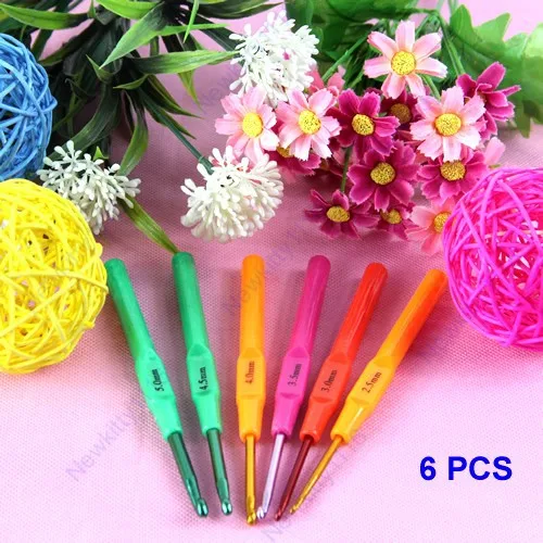 6 шт многоцветные Пластиковые Ручки Алюминиевые крюки вязальные спицы плетение ремесло