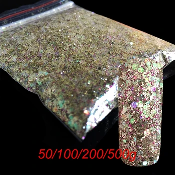 

50/100/200/500g Wholesale Nail Art of Nail Flash Powder Mixed with Hexagonal Flake Powder Nail Flake Decoration BN0708