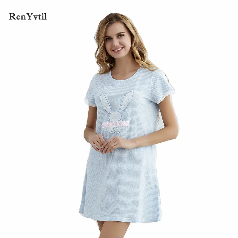RenYvtil Cartoon Rabbit Printed Women Nightgowns High Quality 100