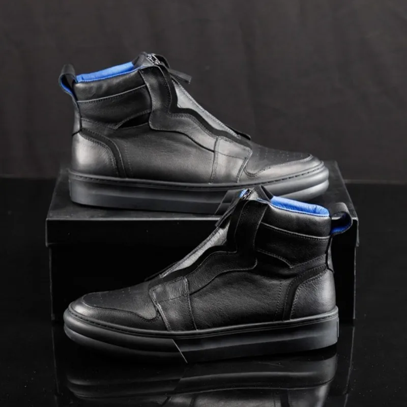 Зимняя обувь; мужские армейские Ботильоны на молнии в стиле милитари; высококачественные белые кроссовки из натуральной кожи в стиле хип-хоп; роскошные черные кроссовки с высоким берцем