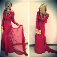 Hijab Full Sleeve Red Mermaid Evening Dress 2015 Elegant Sexy Plus Size Arabic Style Muslim Prom Dresses Formal Party Gown-26