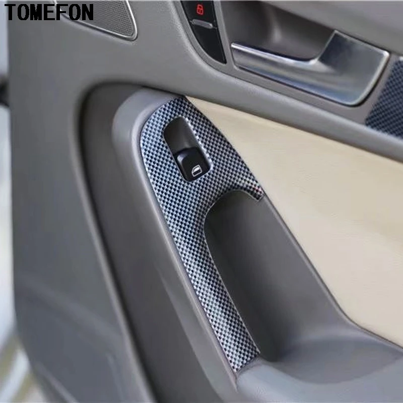 TOMEFON plástico fibra de carbono pintura engranaje delantero Shif Panel marco ventana interruptor manija ajuste piezas interiores para Audi A4L 2009 -2016