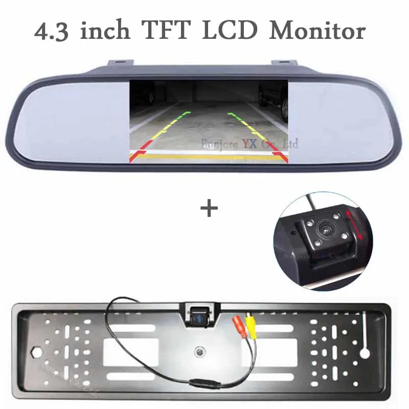 

Koorinwoo Vehicle 4.3 TFT Car Reversing Mirror Monitor for DVD Europe License Plate Frame Camera Rear View Parking Assistance