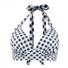 Cute Bikini Push Up Bikini Top Padded Vintage Two Piece Separate Sexy Halterneck Solid/Plaid Bandage Halter Bikini Plus Size 3XL