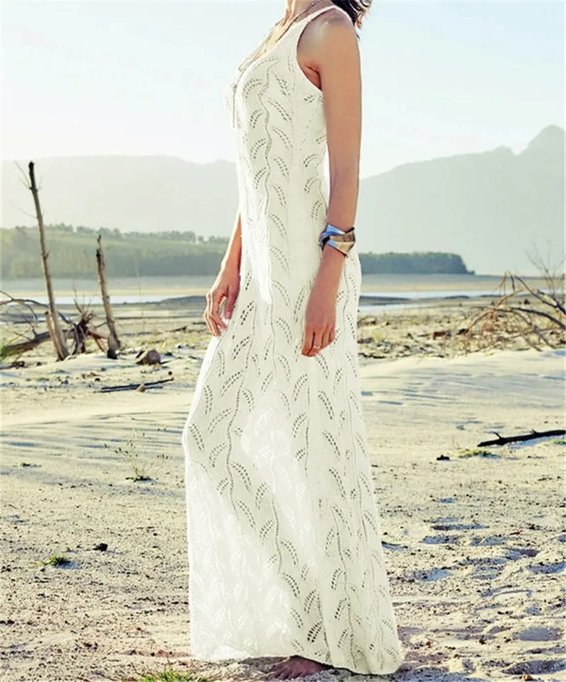 Белый вязаный сарафан, женское летнее вязаное платье-туника, Пляжное платье, сексуальное открытое длинное платье без рукавов с открытой спиной, саронги N712 - Цвет: N712