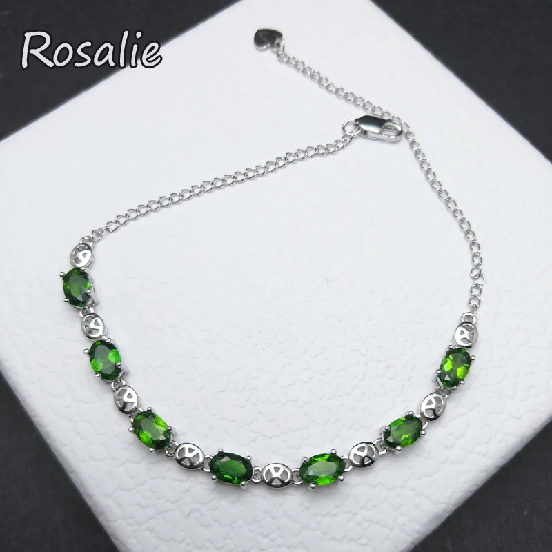 

Rosalie,925 sterling silver Bracelet with natural russia chrome diopside ov4*6 3ct real gemstone jewelry for girls fashion gift