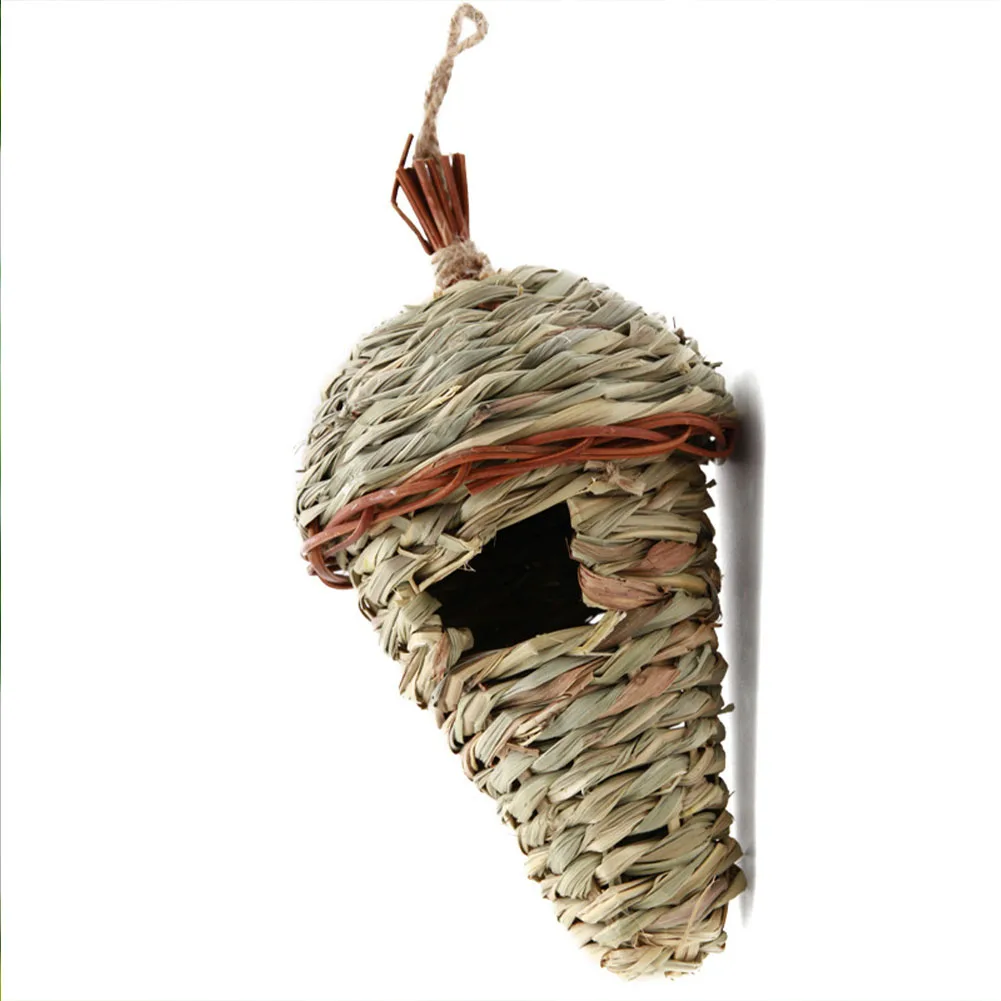 Белый Bird House Hanging Grass Weave Resting Place for Outdoor Birds Handcrafted Hut 669 - Цвет: Белый