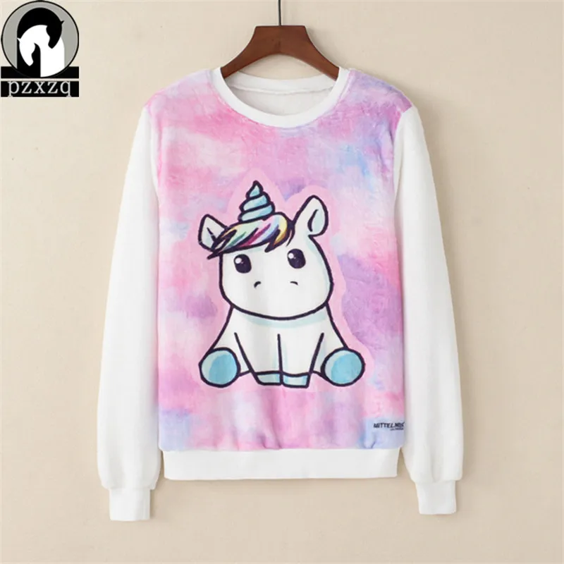 

2018 Harajuku Sweatshirt Woman Pullovers Girls Plus Cashmere Fleece Warm Cartoon Unicorn Animal Fruit Cat Print Sweatshirts
