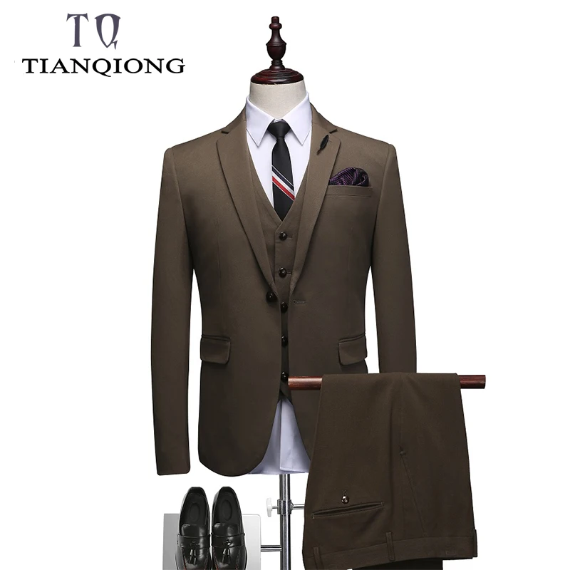

2019 Men's Suits Business 3 Pieces Suits Elegant Solid Basic Masculine Wedding Suits Dinner Party Suits Coat Pant Designs