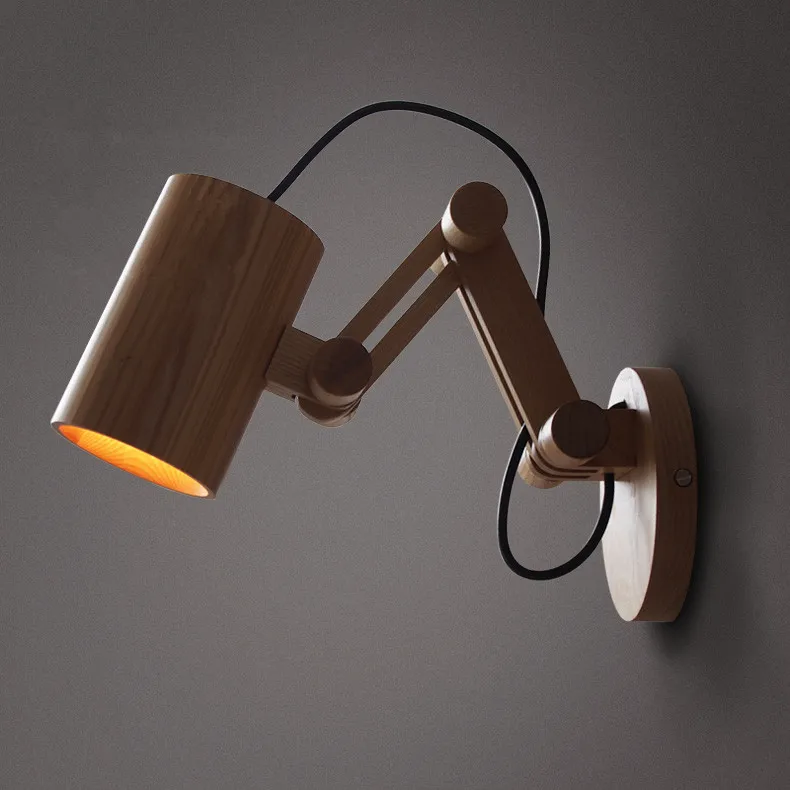 Wall lamp wooden stretch Nordic simple bedroom bedside lamp study wall
