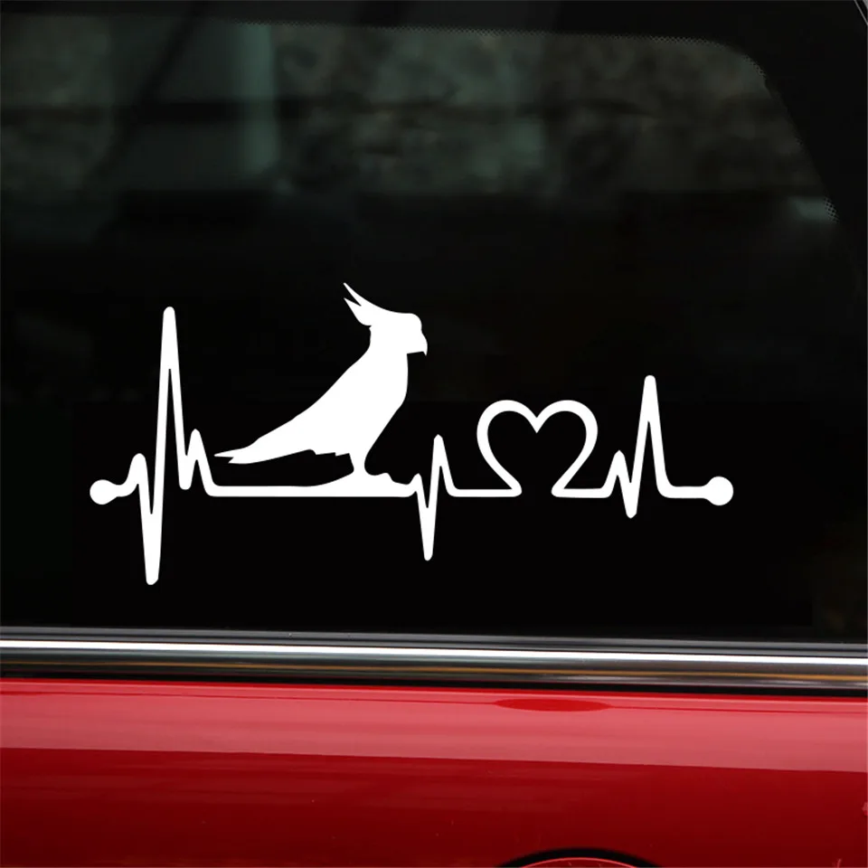 Cunymagos 20.3cm9.5cm Parrot Cockatoo Bird Heartbeat Lifeline Car Sticker Car Styling  (7)