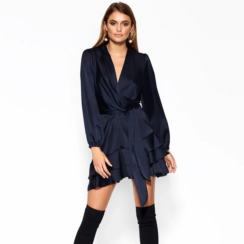 

2018 Vocation Solid Blue Elegant Beach White Bohemian Women Mini Dress with Sash