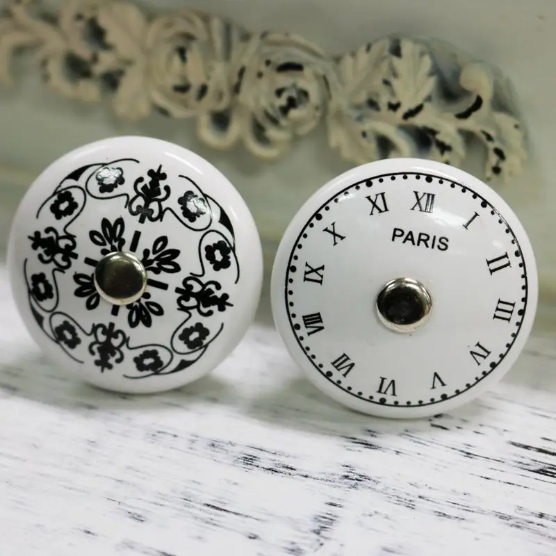 French Retro Furniture Kitchen Cabinet Single Hole Handle Ceramic Clock Digital Pattern Drawer Shoe Wardrobe Knob | Обустройство дома