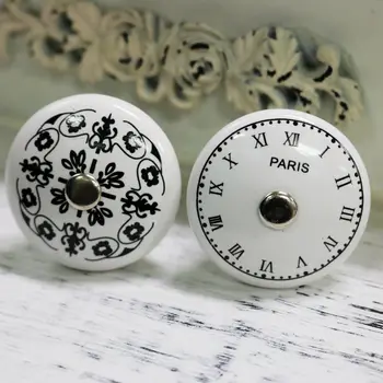 

French Retro Furniture Kitchen Cabinet Single Hole Handle, Ceramic Clock Digital Pattern Drawer Shoe Cabinet Wardrobe Knob