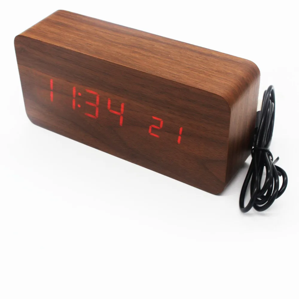 

LED bedroom clocks for kids study hard Despertador Clock Desktop Cube Alarm Temperature Display Cube Wooden Digital alarm clock