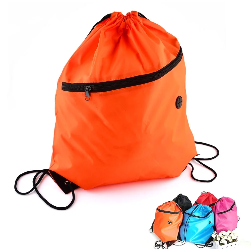 drawstring backpack with zipper pocket