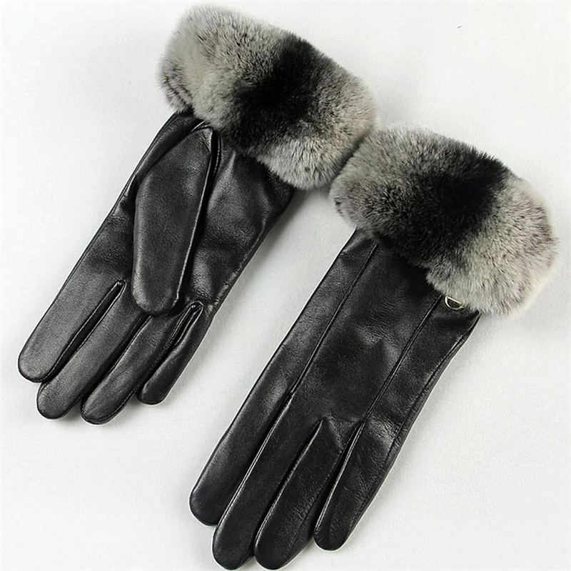 Fashion Women Sheepskin Gloves High Quality Genuine Leather Five Finger Rabbit Hair Elegant Winter Lady Driving Glove EL024NC Fashion Women Sheepskin Gloves High Quality Genuine Leather Five Finger Rabbit Hair Elegant Winter Lady Driving Glove EL024NC