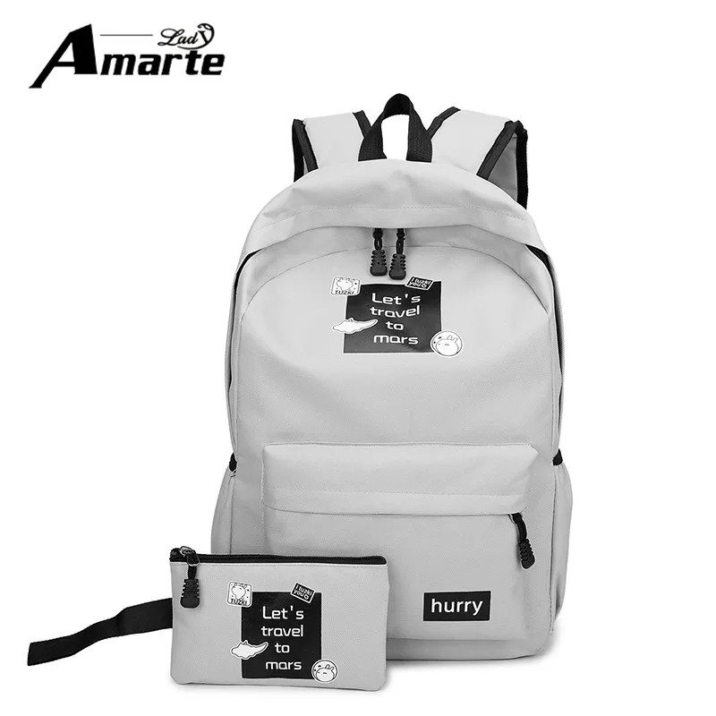 melhor Mochilas de Lona Nova Moda 2 Amarte pcs Sacos de Escola para Meninas Adolescentes Mochila Escolar Mochila Grande Capacidade