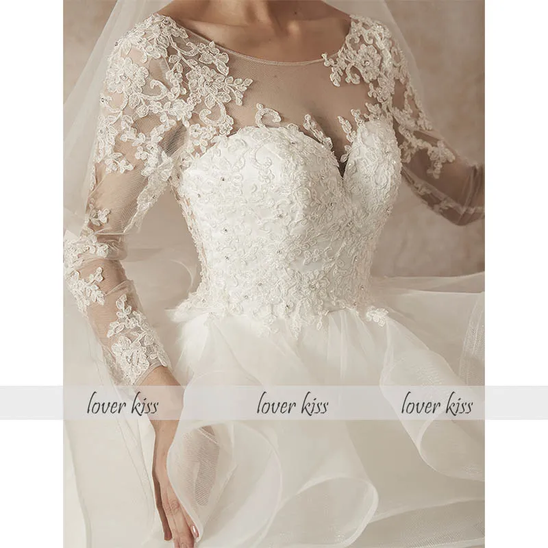 Lover Kiss robe de Marie 2020 гофрированное свадебное платье с длинным рукавом скромное