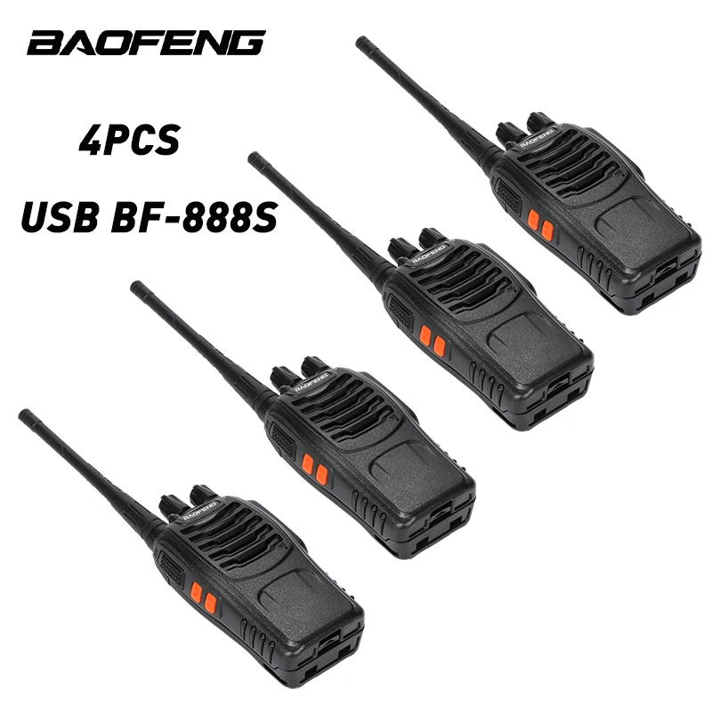 4 шт./лот BaoFeng BF-888S иди и болтай Walkie Talkie UHF 400-470 МГц 2-передающая радиоустановка 16CH большой дальности с baofeng наушники и usb-переходник для зарядки
