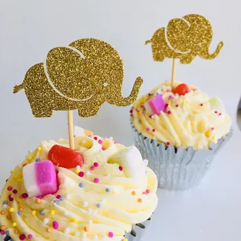 

glitter gold Elephant wedding Christening first birthday cupcake toppers baby shower party decoration doughnut food picks