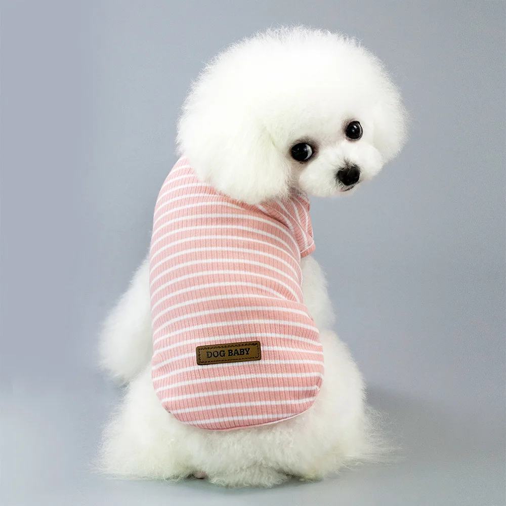 Хлопковая Чихуахуа летняя крутая полосатая жилетка для Собаки Одежда для маленьких Одежда для собак французская бульдог дышащая футболка с Мопсом - Цвет: Розовый