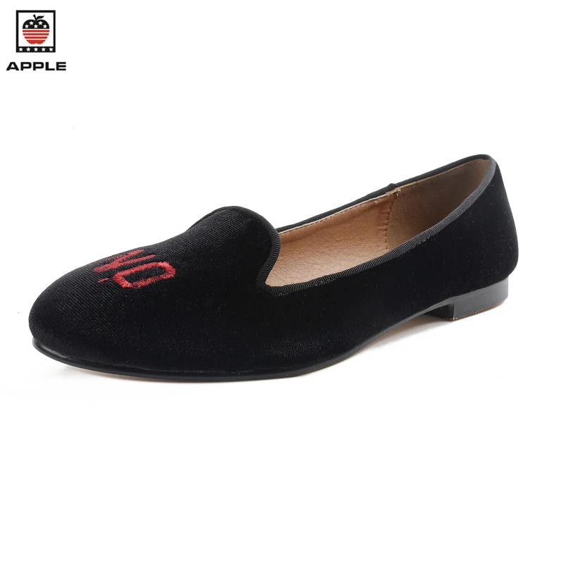 

Apple spring women flat Loafers shoes embroidery fashion round toe soft woman casual shoes