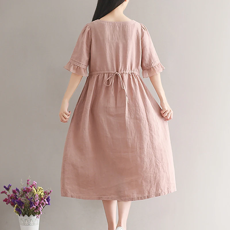 Свободный халат Новинка лета 2018 женское винтажное хлопковое и льняное платье в