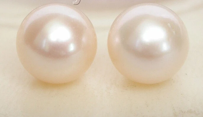 

FREE shipping AAA Natural 9-10mm perfect round white pearls Earring solid gold post j7778