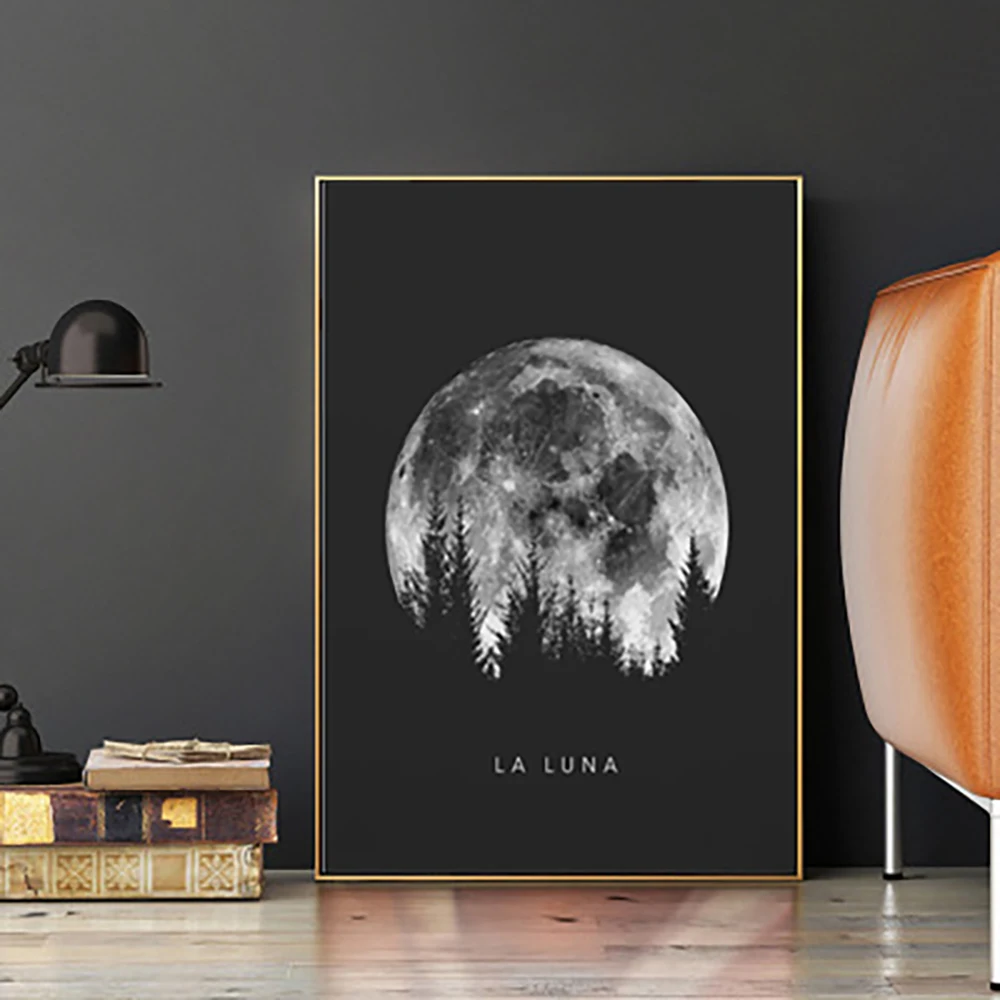 Full Moon Poster Art Black White Moon Phase Decor Painting Solar System Canvas Painting Decor No Picture Frame Home Gallery Deco