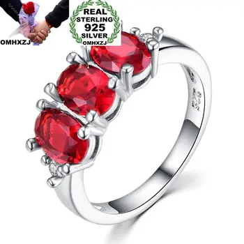 

OMHXZJ Wholesale European Fashion Woman Girl Party Wedding Gift Silver Oval Red AAA Zircon 925 Sterling Silver Ring RR179