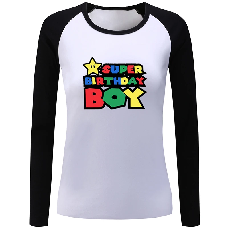 

Super Birthday boy MOM DAD sister Brother Wife husband Super Mario Number Design Womens Ladies Print T shirt Graphic Tee Tshirt