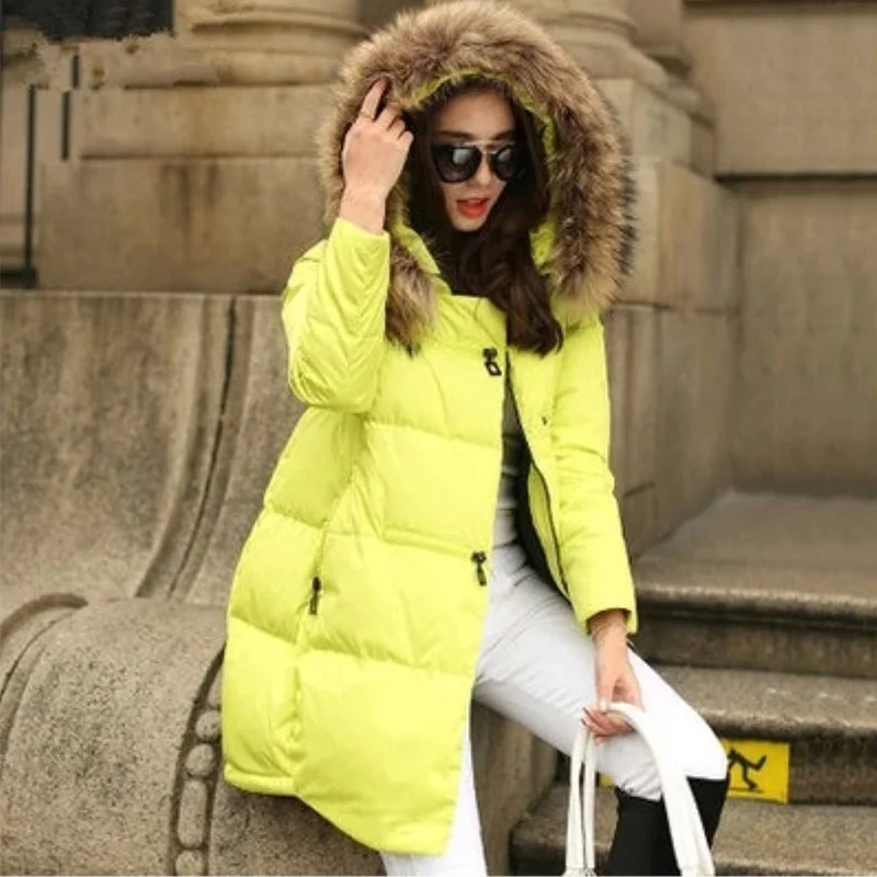Женская Длинная зимняя парка, осенняя женская модная одежда, женская теплая хлопковая куртка с капюшоном и воротником из искусственного меха, большие размеры