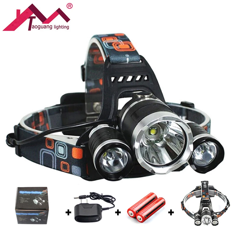 

LED Headlamp 3 Chips XML T6 13000LM LED Headlight Head Lamp Led Flashlight 18650 Rechargeable Battery Outdoors Head Light Torch