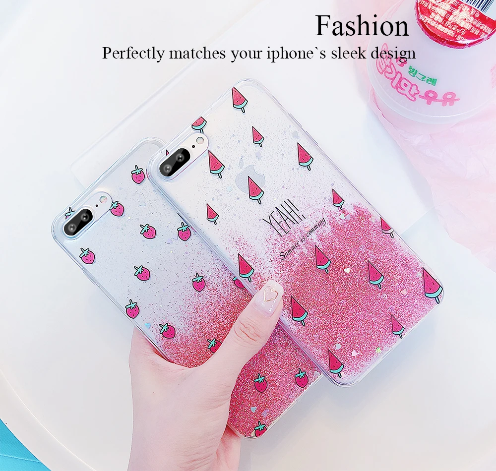 Ascromy For iPhone 7 Case Glitter Strawberry Watermelon Silicone Cover For iPhone XS X 8 Plus 6 6S 7plus 8plus Coque Accessories (1)