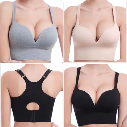 

Women Push Up Wireless Plain Bra 3/4 Cup Deep-V Casual Bras Intimates White Black Gray Nude Plus Size M-2XL
