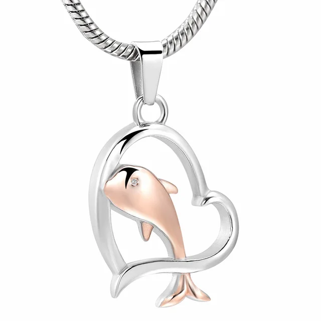 

JJ10923 Dolphin in My Heart Stainless Steel Cremation Urn Pendant That Hold Ashes Keepsake Memorial Locket Necklace For Pet